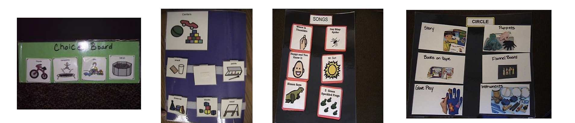 Four images display visual aids, likely for teaching or communication.